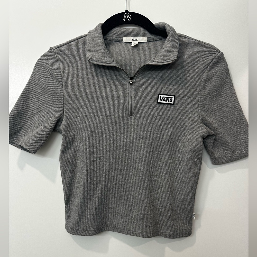 Vans Gray Short Sleeve Half-Zip Cropped Polo Top